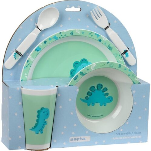 Set De Platos, Cubiertos Y Vaso Safta Preescolar &Quot;Dino&Quot;