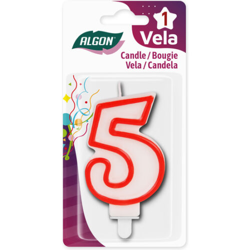 Vela Blanca Con Borde Rojo 7Cm N.5 Algon - Imagen 3