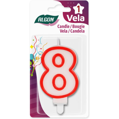 Vela Blanca Con Borde Rojo 7Cm N.8 Algon - Imagen 3